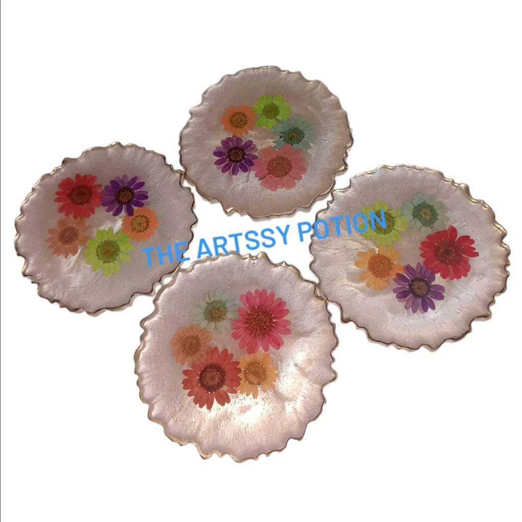 Blush Bloom Resin Coaster set