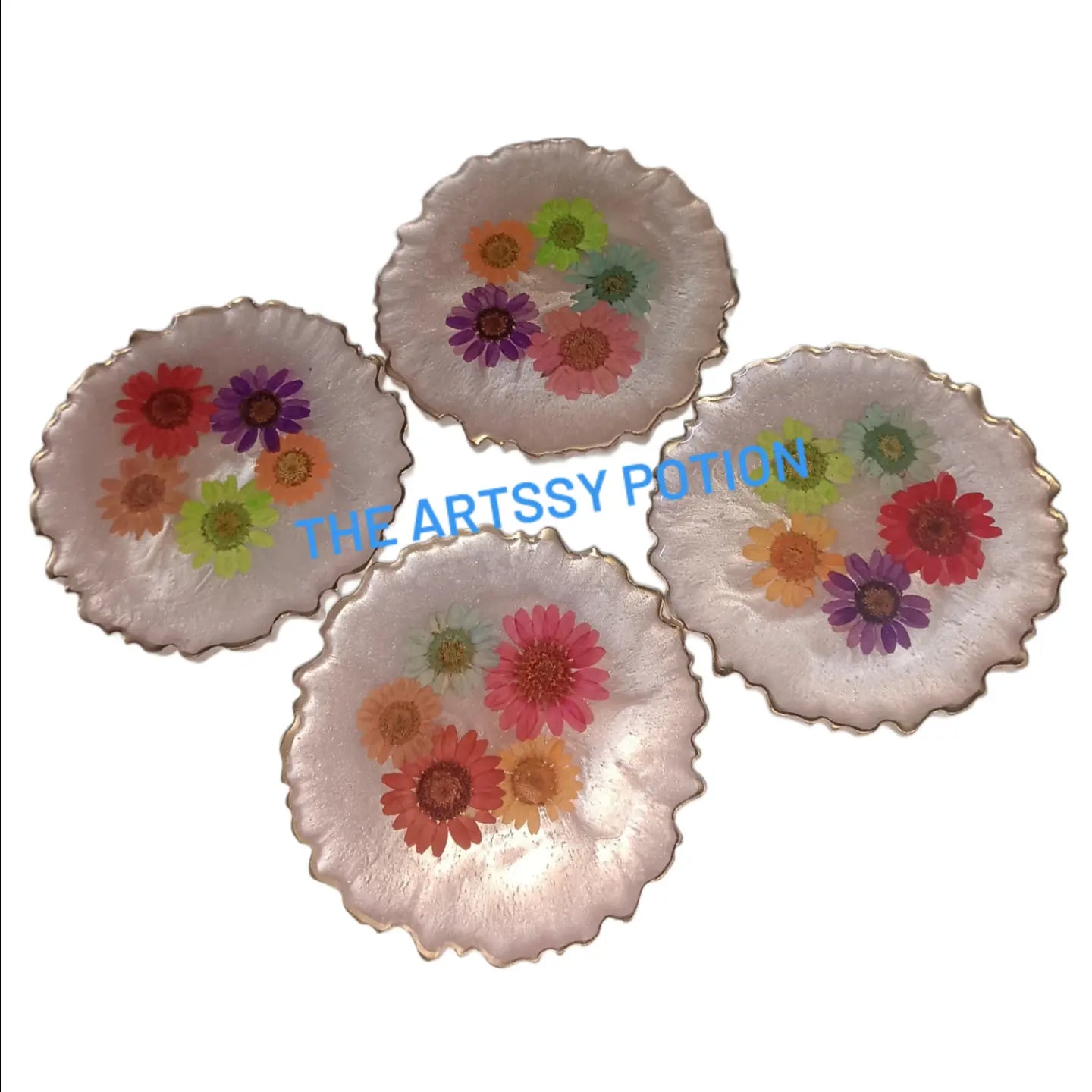 Blush Bloom Resin Coaster set