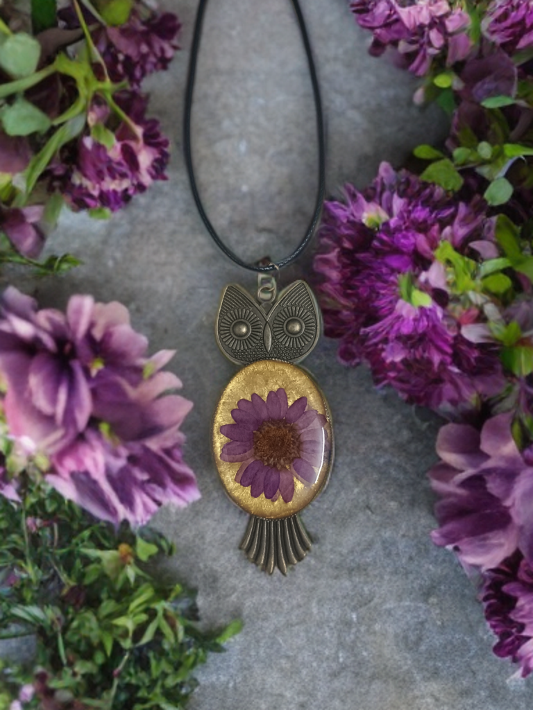 Golden Bloom Owl Pendant Necklace