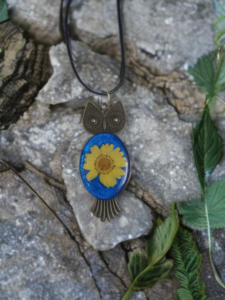 Blue Daisy Dream Owl Pendant