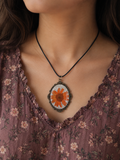 Amber Daisy Vintage Pendant Necklace