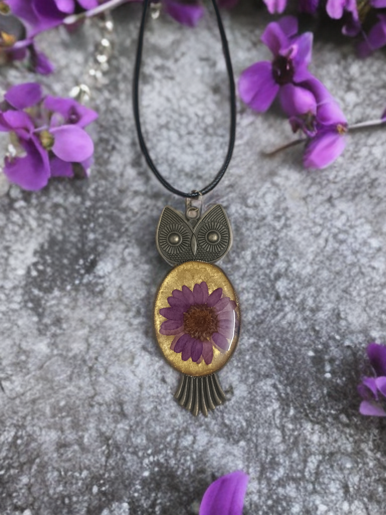 Golden Bloom Owl Pendant Necklace