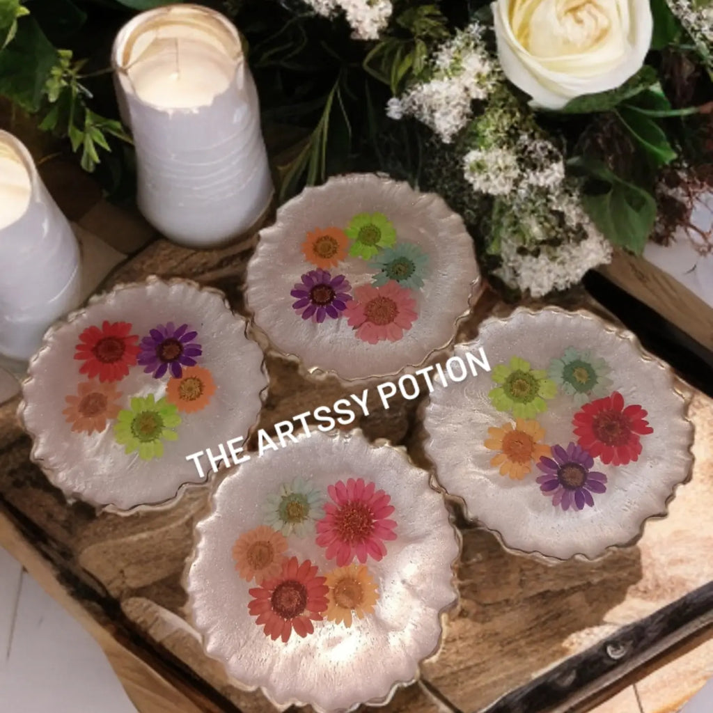 Blush Bloom Resin Coaster set
