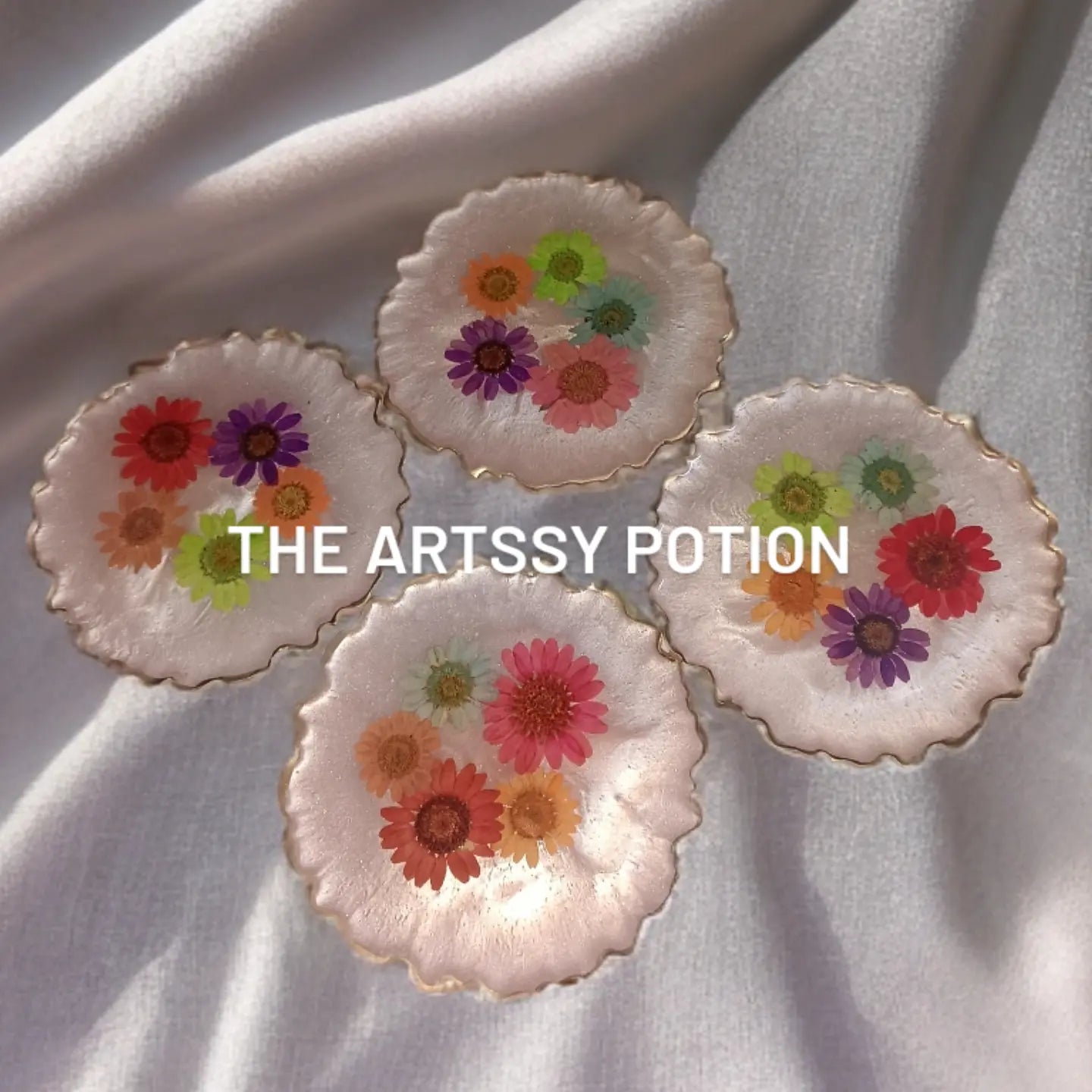 Blush Bloom Resin Coaster set
