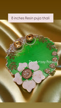 Emerald Bloom Handmade Resin Puja Thali – 8 Inches