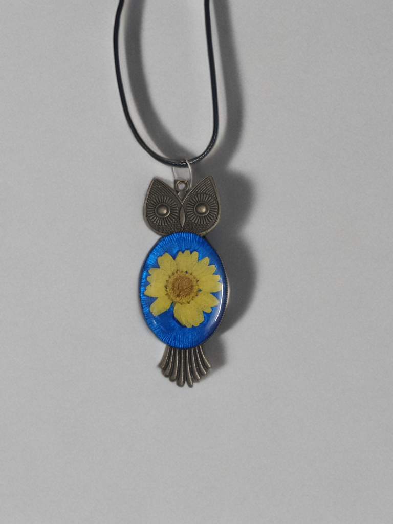Blue Daisy Dream Owl Pendant